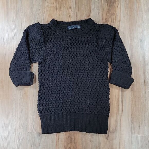🔥Zara Black Textured Knit 3/4 Sleeve Sweater w/Poof Sleeves Small - Picture 1 of 8